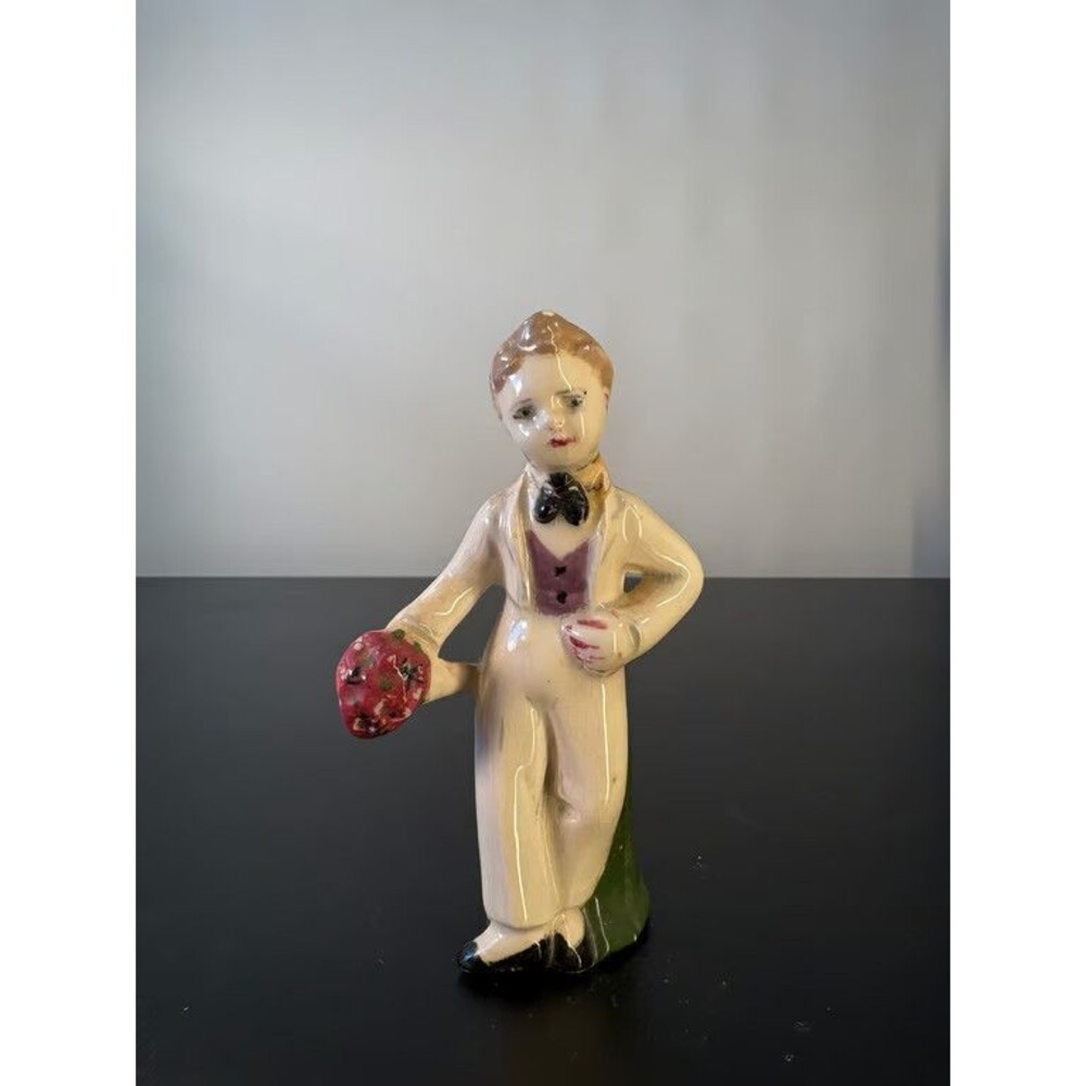Vintage Gentleman Flowers Figurine Hand Painted Ceramic 4.25 in Signed Base